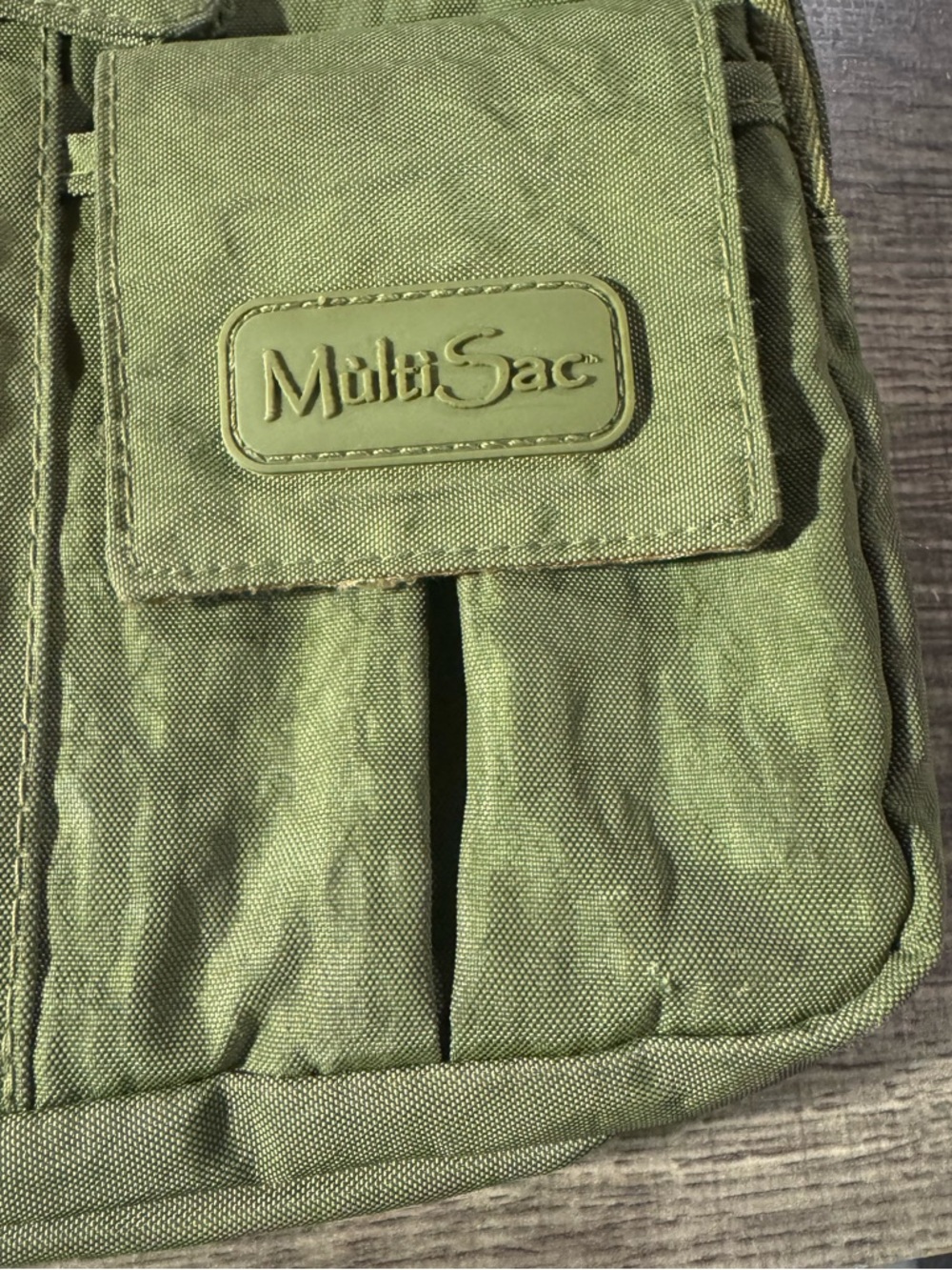Multi Pocket Crossbody Organizer Travel Bag Olive Green Nylon MultiSac Purse - Picture 9 of 13